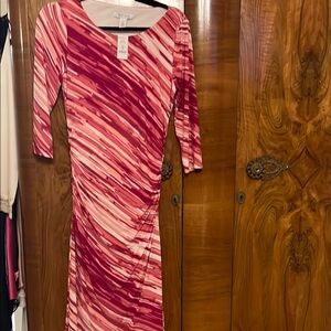 White House Black Market Long Sleeved Pink and White Striped Dress Small NWT